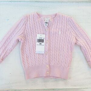NWT Polo Ralph Lauren Girl Baby Pink Button Cardigan Sweater Cable Knit 12 Mths